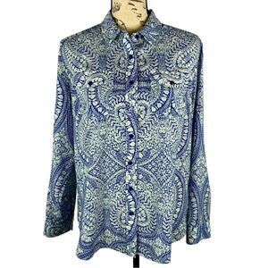 Talbots Petite Womens Long Sleeve Button Up Paisley Blouse